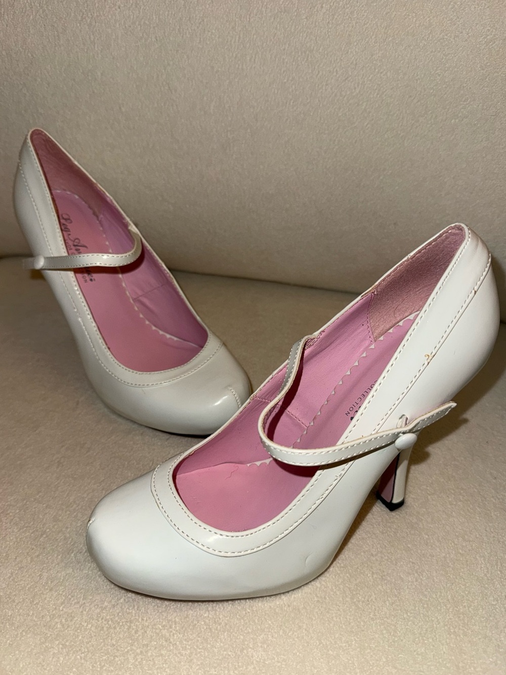 Leg Avenue White Mary Jane Heels with Pink Interior